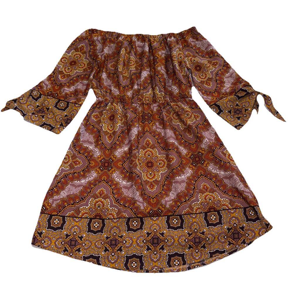 Speed Control Dress Size Small Paisley Print Off Shoulder Bell Sleeves